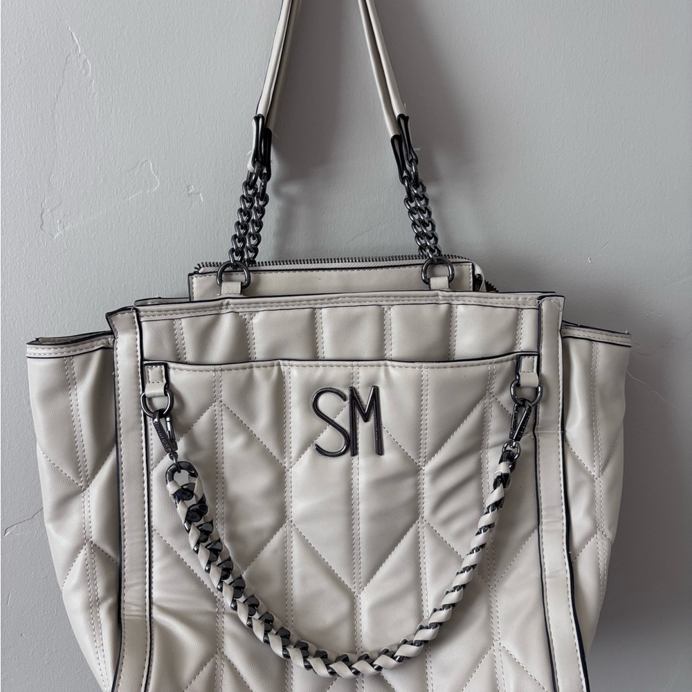 Steve Madden White Quilted Tote with Diamond Pattern